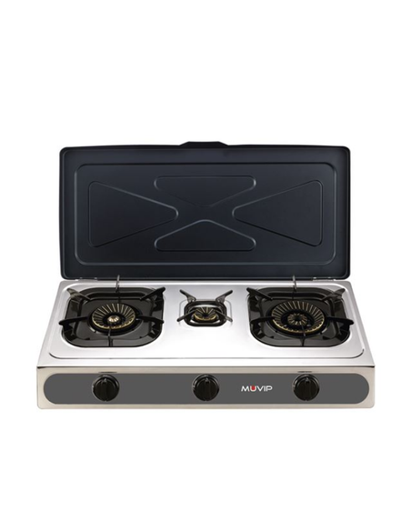 COCINA GAS INOX 3 FUEGOS SERIE STRONG + TAPA MUVIP