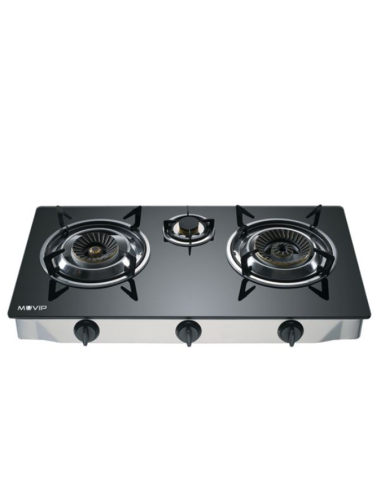 COCINA GAS INOX 3 FUEGOS CRISTAL TEMPLADO MUVIP