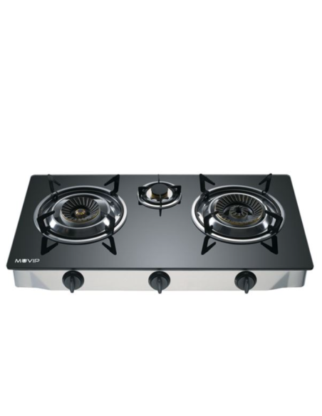 COCINA GAS INOX 3 FUEGOS CRISTAL TEMPLADO MUVIP