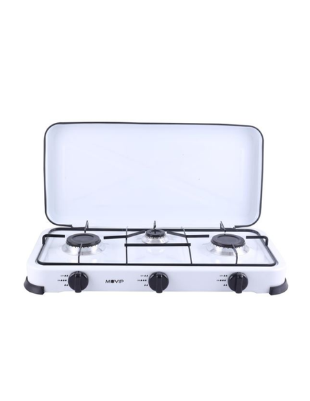 COCINA GAS INOX 3 FUEGOS CRISTAL TEMPLADO MUVIP