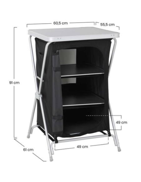 MESA DE CAMPING PLEGABLE CON ARMARIO DE TELA INTEGRADO