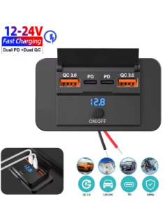 TOMA/PANEL DOBLE USB+DOBLE PD 3.0 12/24V