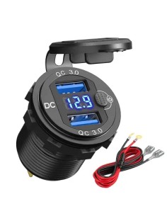 TOMA DOBLE USB+VOLTIMETRO ALUMINIO 2