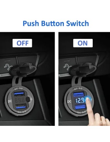 TOMA DOBLE USB+VOLTIMETRO ALUMINIO