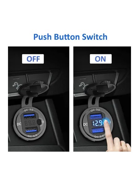 TOMA DOBLE USB+VOLTIMETRO ALUMINIO