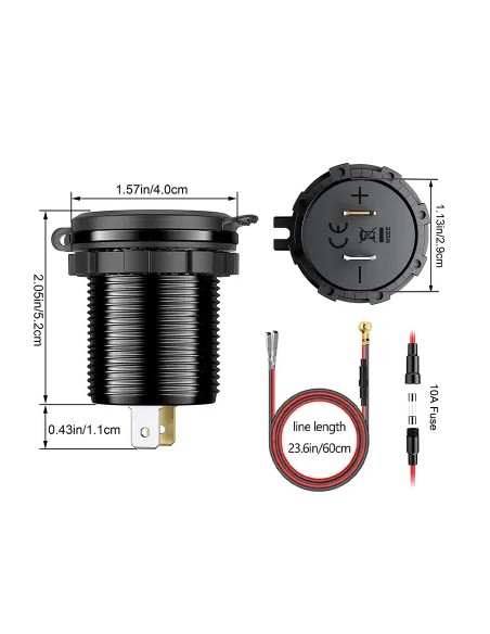 TOMA DOBLE USB+VOLTIMETRO ALUMINIO