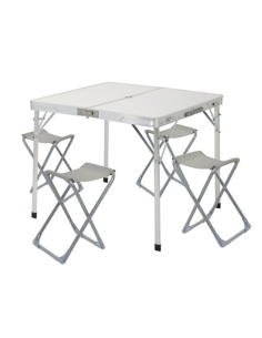 CONJUNTO MESA Y SILLAS PLEGABLES DE CAMPING BLANCA 86X80X70CM GRIS