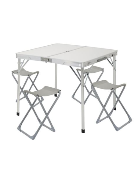 CONJUNTO MESA Y SILLAS PLEGABLES DE CAMPING BLANCA 86X80X70CM GRIS