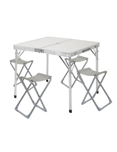 CONJUNTO MESA Y SILLAS PLEGABLES DE CAMPING BLANCA 86X80X70CM GRIS