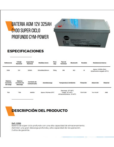 BATERIA SOLAR 325A CYM POWER