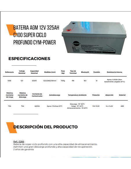 BATERIA SOLAR 325A CYM POWER