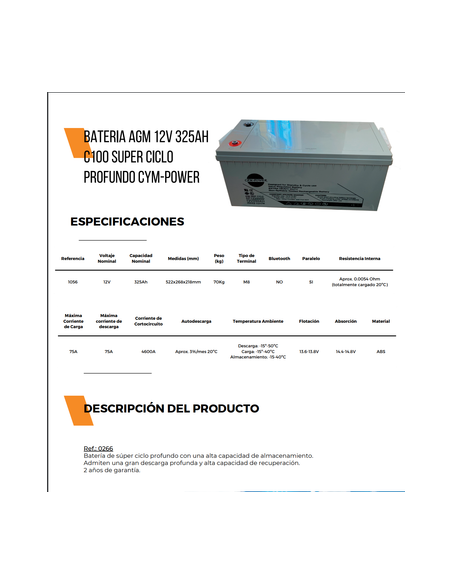 BATERIA SOLAR 325A CYM POWER