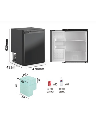 NEVERA FIJA CON COMPRESOR LG 12V 57 LITROS 60W MUVIP