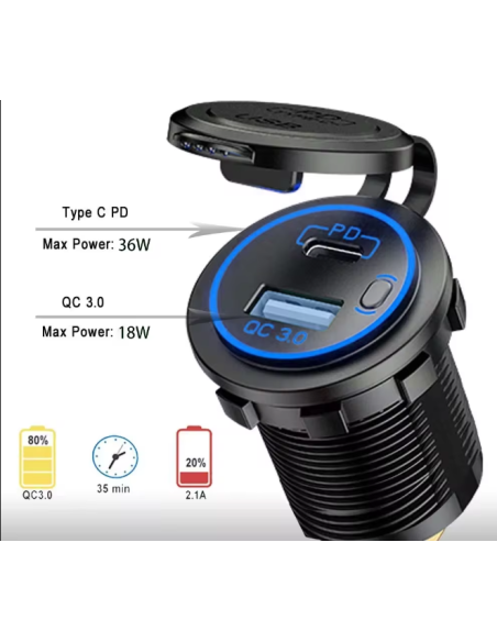 TOMA USB TIPO PD CARGA RAPIDA