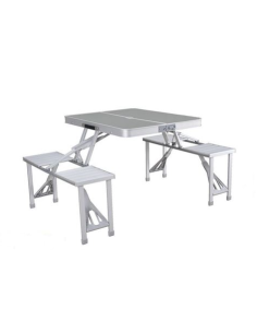 SET MESA CON 4 ASIENTOS PLEGABLES ALUMINIO GRIS 136X85X67