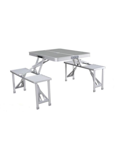 SET MESA CON 4 ASIENTOS PLEGABLES ALUMINIO GRIS 136X85X67