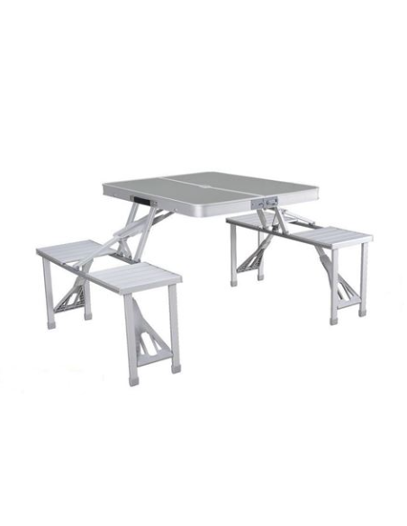 SET MESA CON 4 ASIENTOS PLEGABLES ALUMINIO GRIS 136X85X67