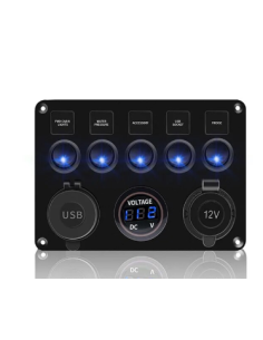 PANEL 5 INTERRUPTORES +USB TOMA 12 Y VOLTIMETRO