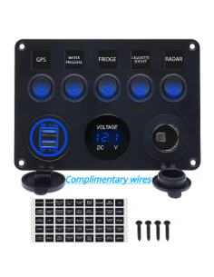 PANEL 5 INTERRUPTORES +USB TOMA 12 Y VOLTIMETRO 2