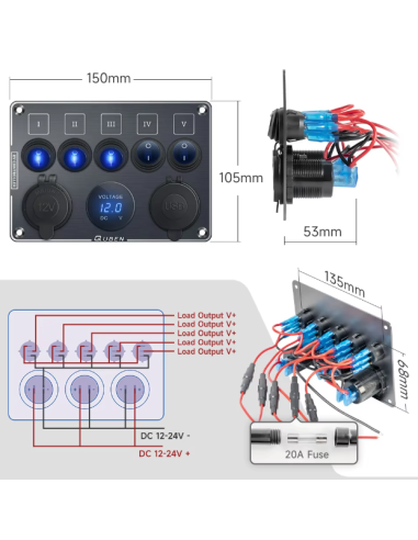 PANEL 12V 5 INTERRUPTORES BLACK EDITION
