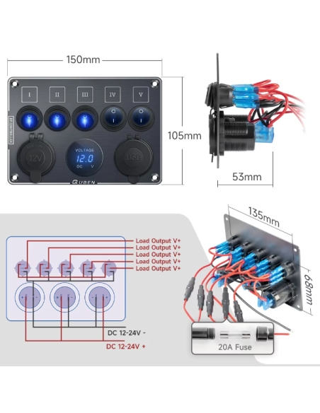 PANEL 12V 5 INTERRUPTORES BLACK EDITION