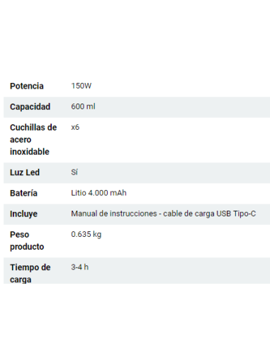 BATIDORA DE VASO PORTÁTIL RECARGABLE USB LARRYHOUSE