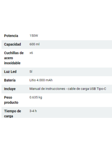 BATIDORA DE VASO PORTÁTIL RECARGABLE USB LARRYHOUSE