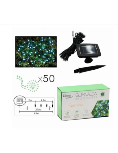GUIRNALDA DE 50 LED BLANCA 6.9 METROS BATERÍA SOLAR