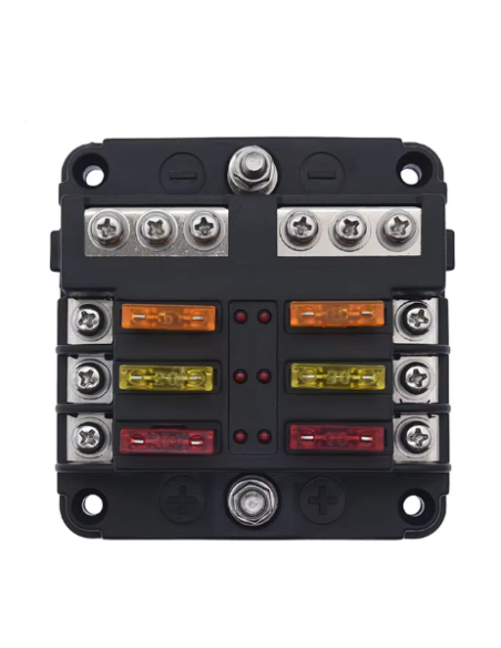 CAJA DE FUSIBLES 6 VIAS CON FUSIBLES