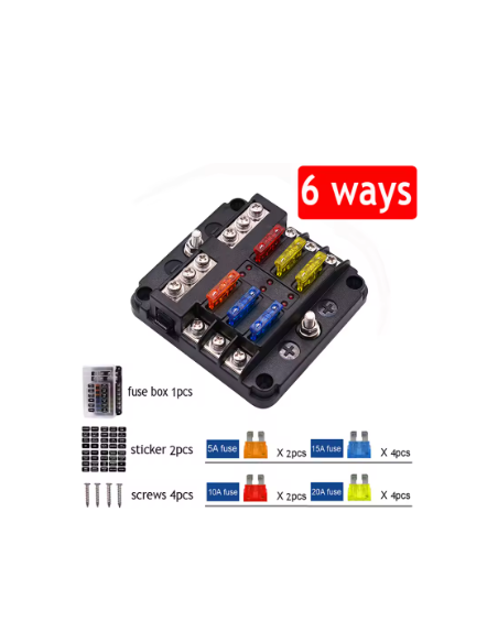 CAJA DE FUSIBLES 6 VIAS CON FUSIBLES