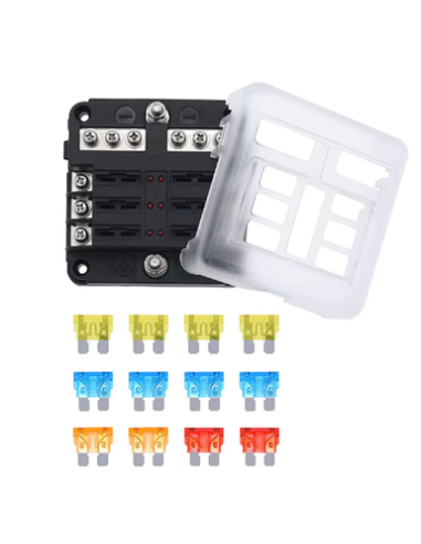 CAJA DE FUSIBLES 6 VIAS CON FUSIBLES