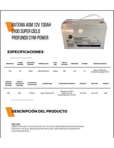 BATERIA SOLAR AGM 130A CYM POWER
