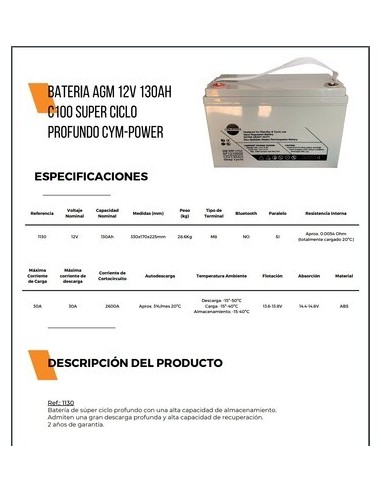 BATERIA SOLAR AGM 130A CYM POWER
