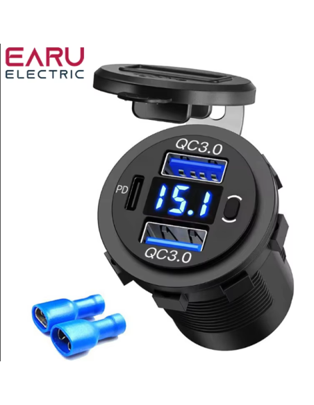 TOMAS 12V , USB 3.0 y  TIPO C