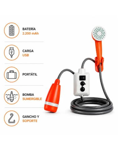 DUCHA PORTÁTIL RECARGABLE CON BOMBA SUMERGIBLE USB