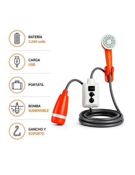 DUCHA PORTÁTIL RECARGABLE CON BOMBA SUMERGIBLE USB