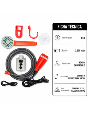 DUCHA PORTÁTIL RECARGABLE CON BOMBA SUMERGIBLE USB
