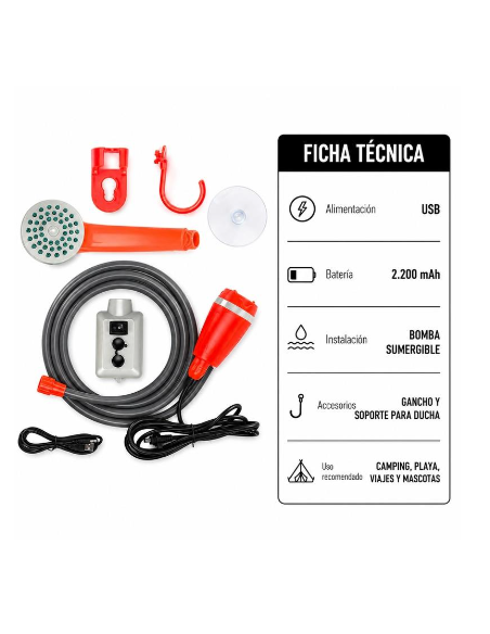 DUCHA PORTÁTIL RECARGABLE CON BOMBA SUMERGIBLE USB